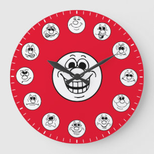 Funny Faces & Expressions in White Emoji's Large Clock