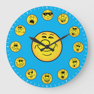 Funny Faces & Expressions in Yellow Emoji's Large Clock