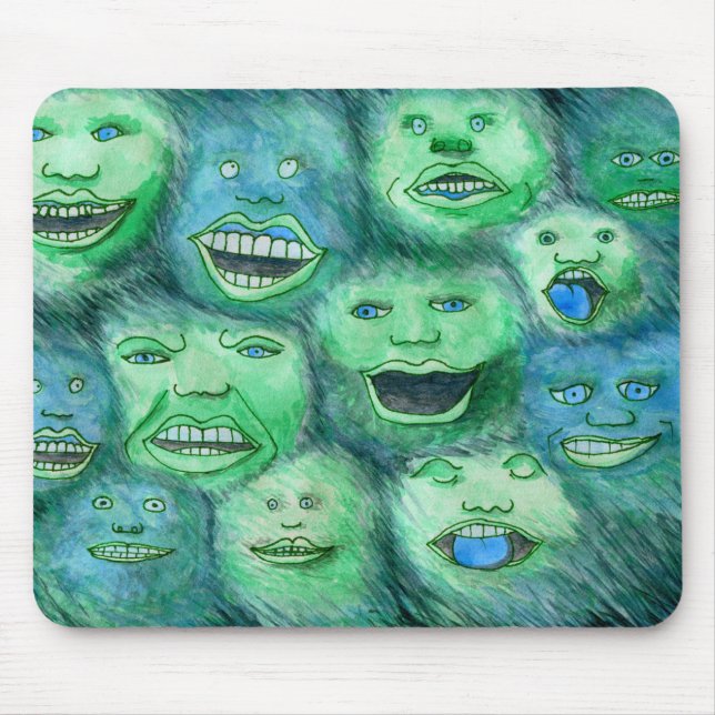 Funny Faces. Fun Cartoon Monsters. Green. Mouse Pad (Front)