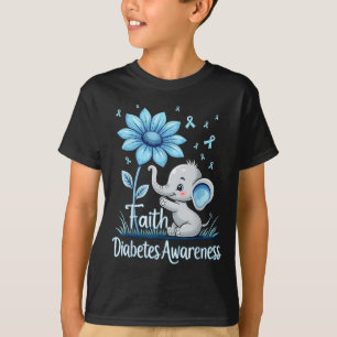 Funny Faith Elephant Sunflower Ribbon Diabetes Awa T-Shirt