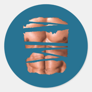 Funny Fake Muscles Fitness Model Chest Six Pack Ab Classic Round Sticker