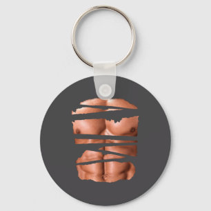 Funny Fake Muscles Fitness Model Chest Six Pack Ab Keychain