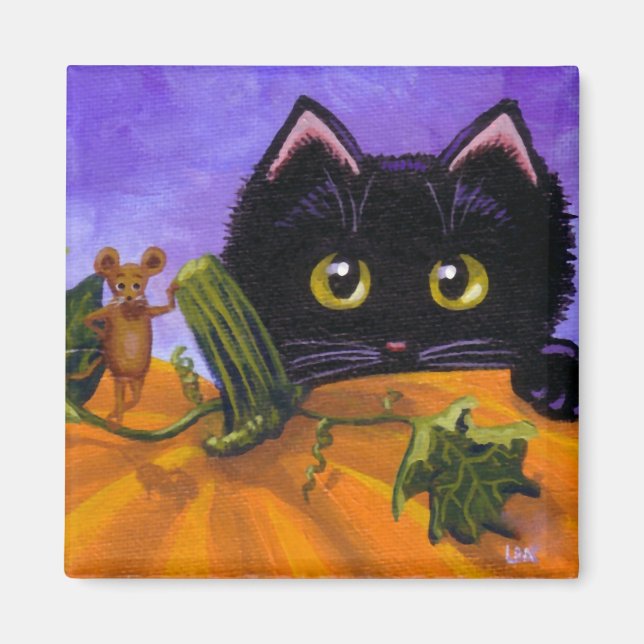 Funny Fall  Black Cat Mouse Pumpkin Creationarts Magnet (Front)