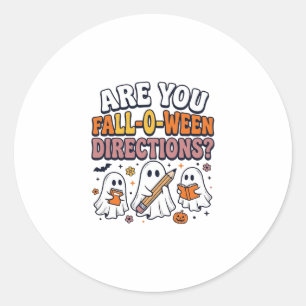 Funny Fall Halloween Teacher Ghost Directions Shir Classic Round Sticker