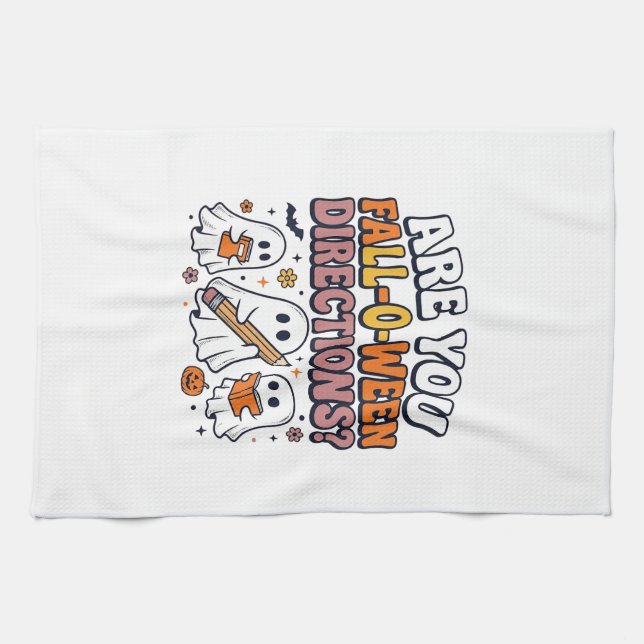 Funny Fall Halloween Teacher Ghost Directions Shir Kitchen Towel (Horizontal)
