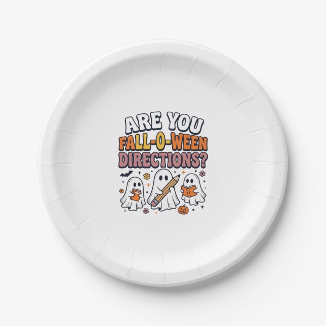Funny Fall Halloween Teacher Ghost Directions Shir Paper Plate (Front)