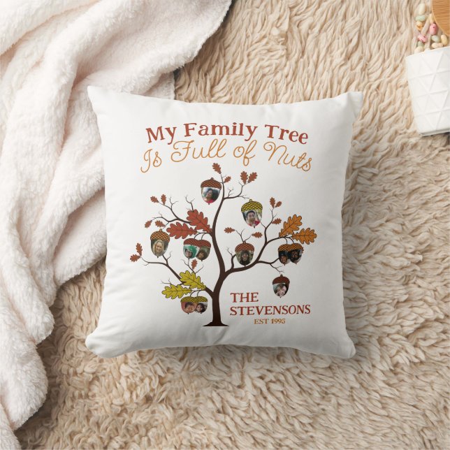 Funny Fall Photo Family Tree is Full of Nuts  Throw Pillow (Blanket)