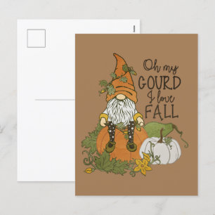 funny Fall Seasonal gnome Holiday Postcard