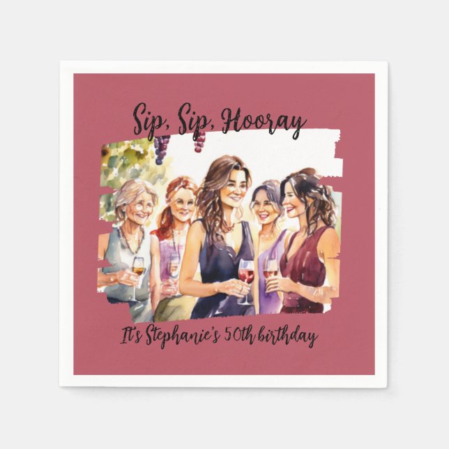 Funny Fall Wine Tasting Woman's 50th Birthday Napkin (Front)