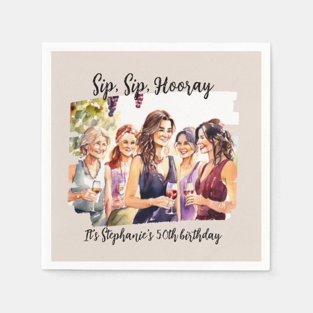 Funny Fall Wine Tasting Woman's 50th Birthday Napkin (Front)