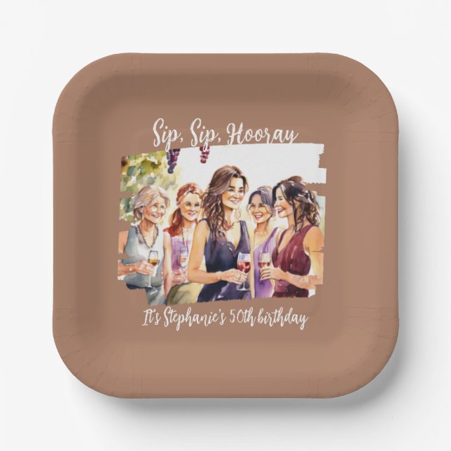 Funny Fall Wine Tasting Woman's 50th Birthday Paper Plate (Front)