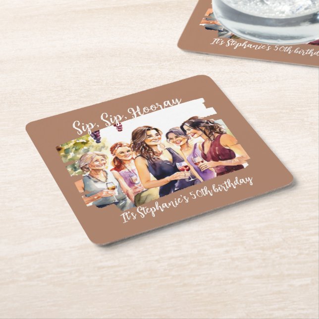 Funny Fall Wine Tasting Woman's 50th Birthday Square Paper Coaster (Angled)