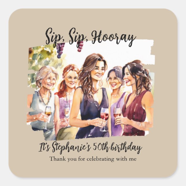 Funny Fall Wine Tasting Woman's 50th Birthday Square Sticker (Front)