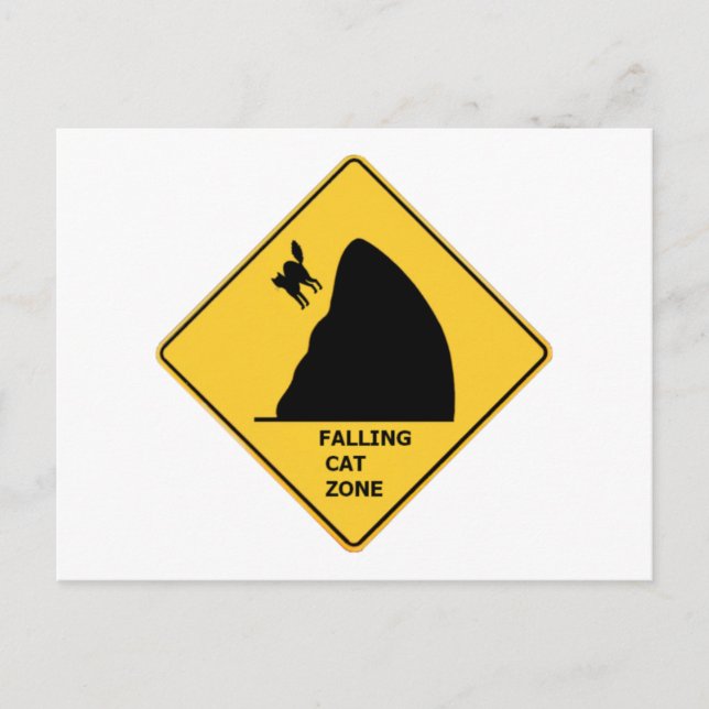 Funny Falling Cat Zone Sign Post Card (Front)
