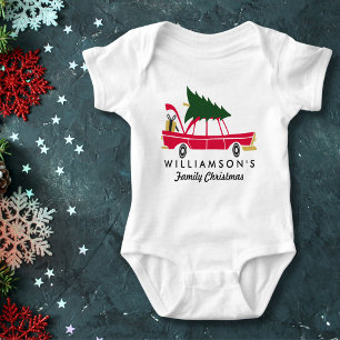 Funny Family Christmas Bringing Home Xmas Tree Baby Bodysuit