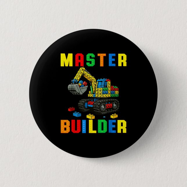 Funny Family Master Builder Building Bricks Blocks 2 Inch Round Button (Front)