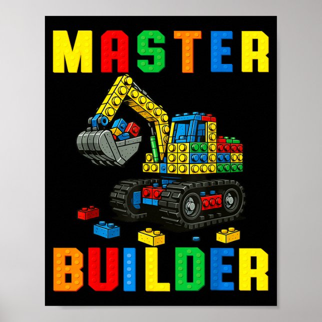 Funny Family Master Builder Building Bricks Blocks Poster (Front)