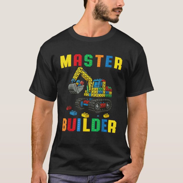 Funny Family Master Builder Building Bricks Blocks T-Shirt (Front)