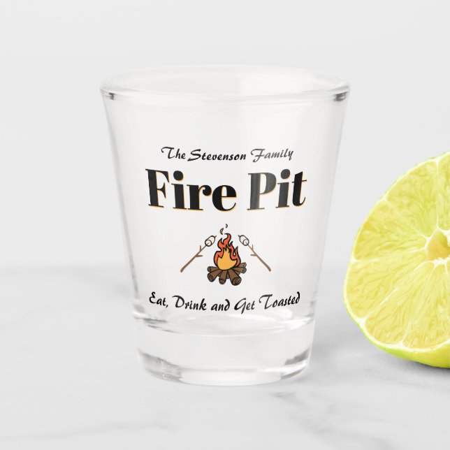 Funny Family Name Fire Pit Personalized Shot Glass (Front)