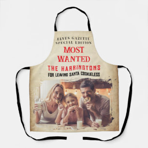 Funny Family Photo Vintage Most Wanted Christmas Apron