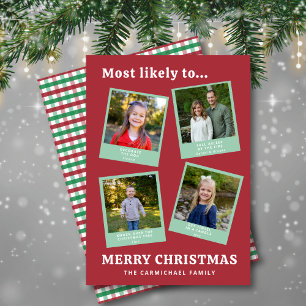 Funny Family Photos Red Green Check Modern Holiday Card
