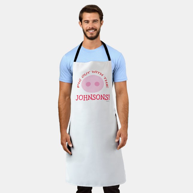 Funny Family Reunion BBQ Cartoon Pig Out Custom Apron (Worn)