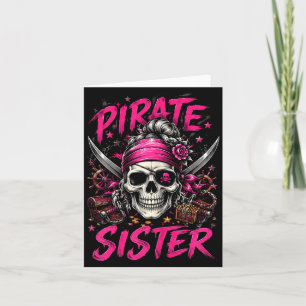 Funny family skull pirate sister jolly roger card