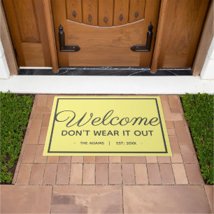 Funny Family Welcome   Modern Grey Yellow Style Doormat
