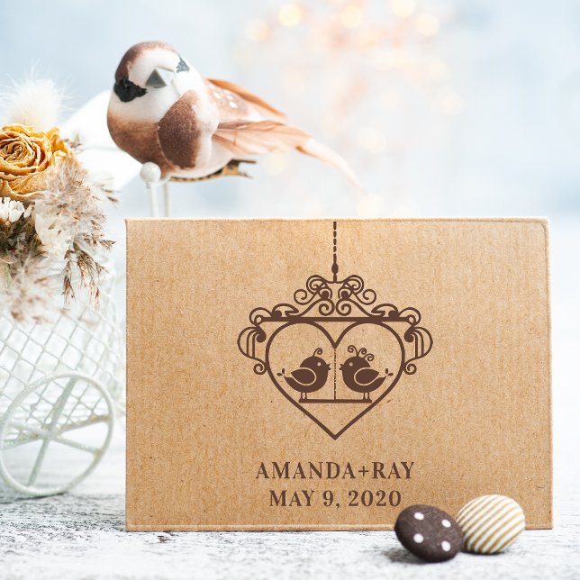 Funny Fancy Birds Cage Couple Wedding Rubber Stamp (Creator Uploaded)