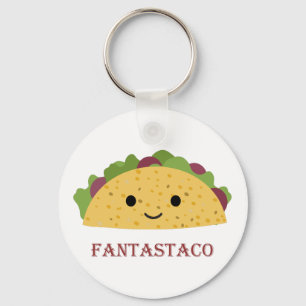Funny Fantastaco Taco Pun Cute Kawaii Taco Keychain
