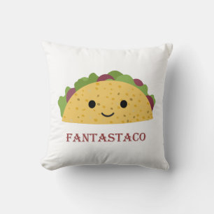 Funny Fantastaco Taco Pun Cute Kawaii Taco Throw Pillow