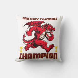 Funny Fantasy Football Champion Dragon Running Throw Pillow