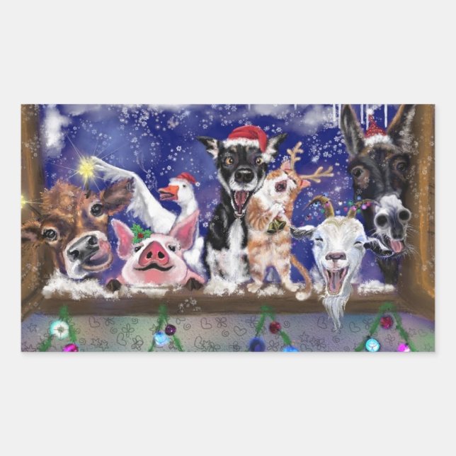 Funny Farm Animal Christmas Gift Stickers (Front)