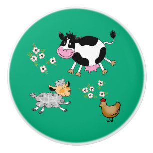 funny farm animals ceramic knob