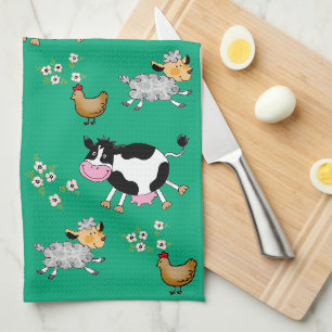 funny farm animals kitchen towel
