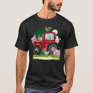 funny farm animals with red tractor funny T-Shirt