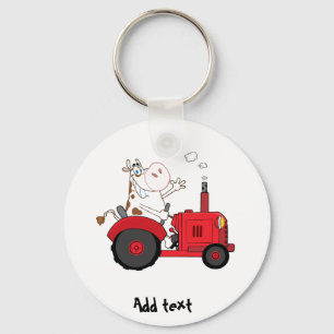 Funny Farm Cow on tractor personalized Keychain