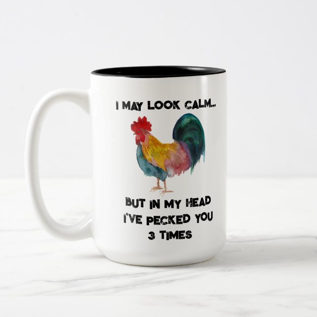 Funny Farm Rooster Two-Tone Coffee Mug (Left)
