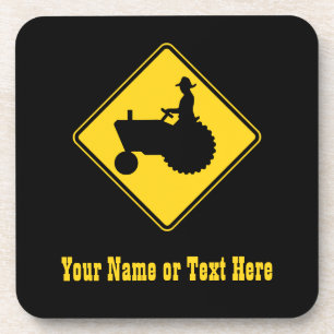 Funny Farm Tractor Road Sign Warning Coaster