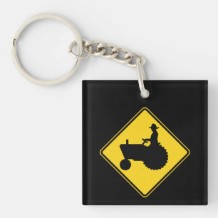 Funny Farm Tractor Road Sign Warning Keychain