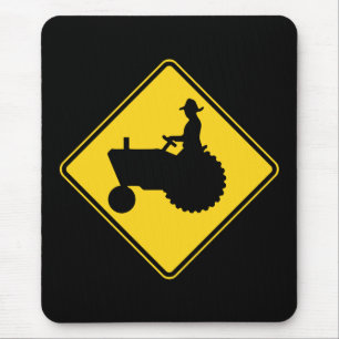 Funny Farm Tractor Road Sign Warning Mouse Pad