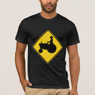 Funny Farm Tractor Road Sign Warning T-Shirt