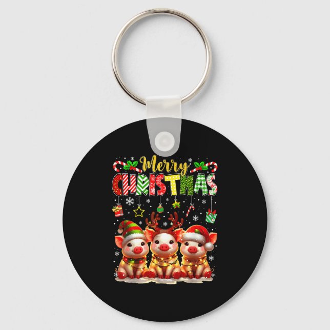 Funny Farmer Merry Christmas Reindeer Santa Gs Fam Keychain (Front)