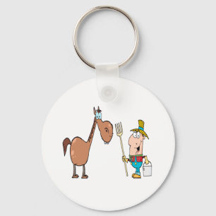 funny farmer with horse keychain