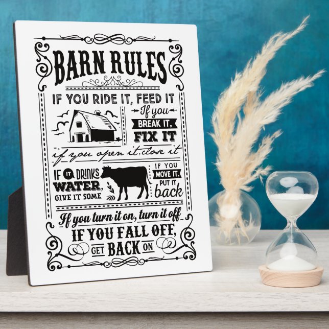 Funny Farmers barn rules Plaque (Side)