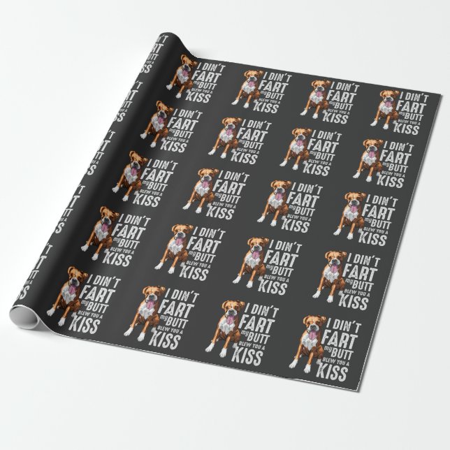 Funny Farting Boxer Dog Lover Joke Wrapping Paper (Unrolled)