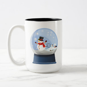 Funny Farting Snowmen Snowglobe Two-Tone Coffee Mug
