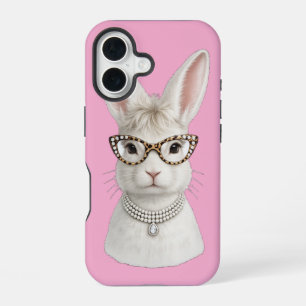 Funny Fashion Bunny with Leopard Glasses iPhone 16 Case