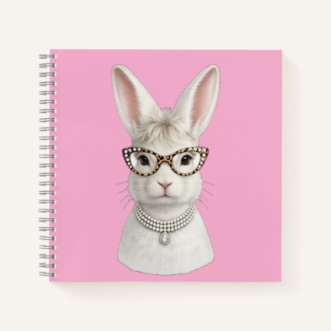 Funny Fashion Bunny with Leopard Glasses Notebook (Front)