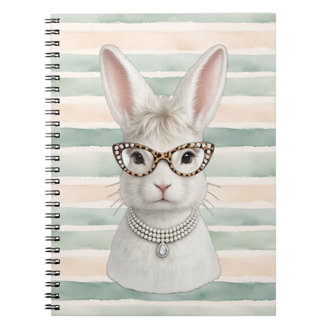 Funny Fashion Bunny with Leopard Glasses Notebook (Front)